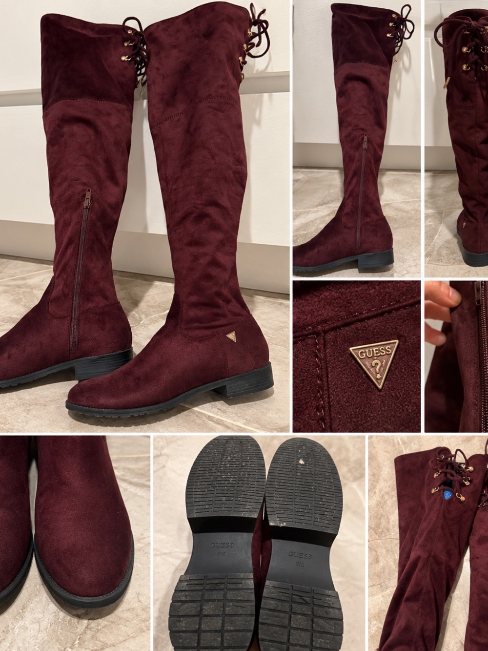 GUESS Women's Over-the-Knee Lace-Back Boots in Burgundy